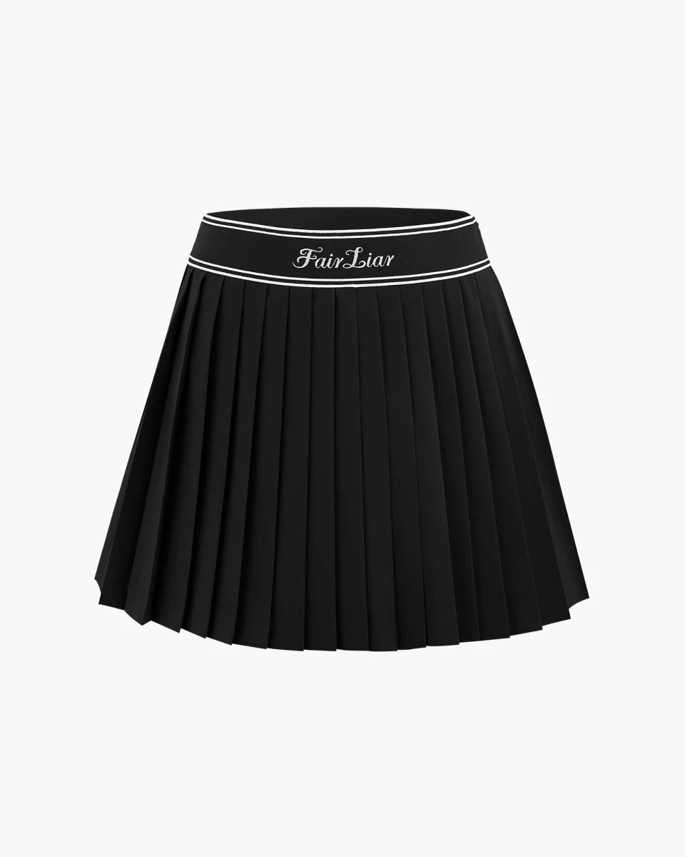 FAIRLIAR WOMEN LOGO JACQARD BAND PLEATED SKIRT lace skirt intricate