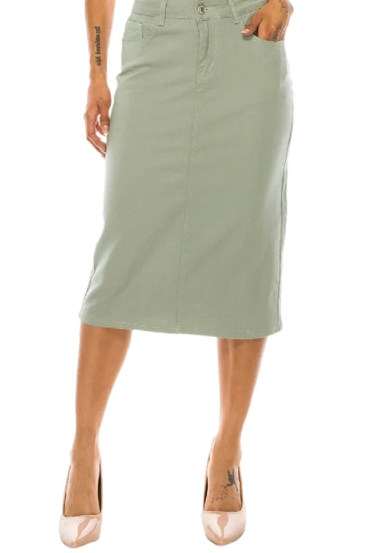 Mid-Length Twill Skirt 79174 in Sage leather skirt durable