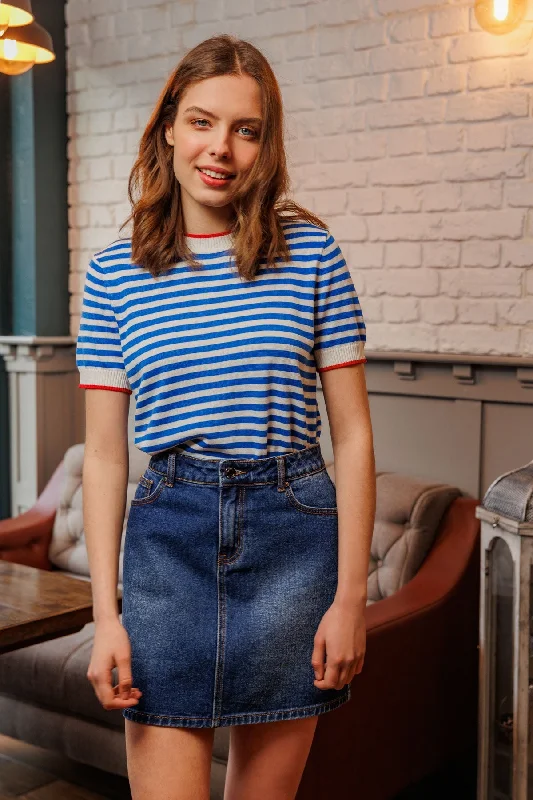 Denim Skirt in Indigo elastic waist skirt