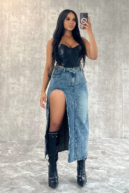 City Girl Denim Slit Skirt silk skirt elegant