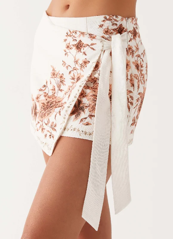 Dreamy Days Wrap Tie Side Mini Skirt - Ivory velvet skirt luxurious