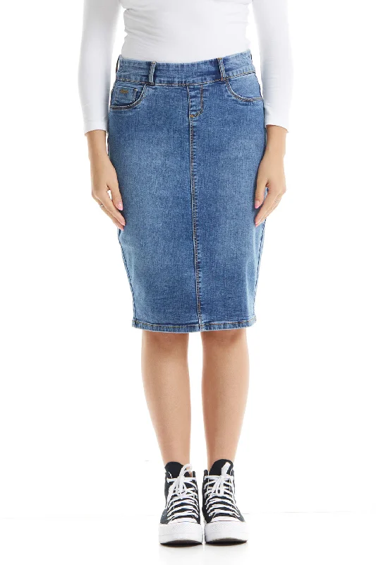 Vintage blue below knee length denim jean skirt 'Brooklyn' denim skirt stylish