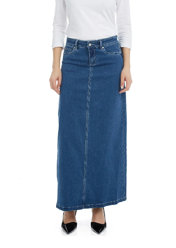 Ankle long denim maxi A-Line jean skirt 'Georgia' patchwork skirt art