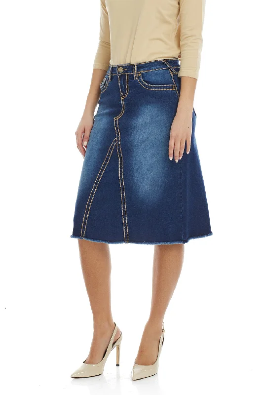 Modest Below the Knee A-line Flary Jean Skirt for Women 'Victoria' linen skirt light