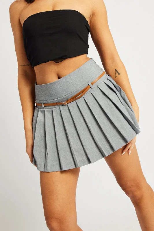 Grey Tennis Skirt Mini Belted linen skirt natural