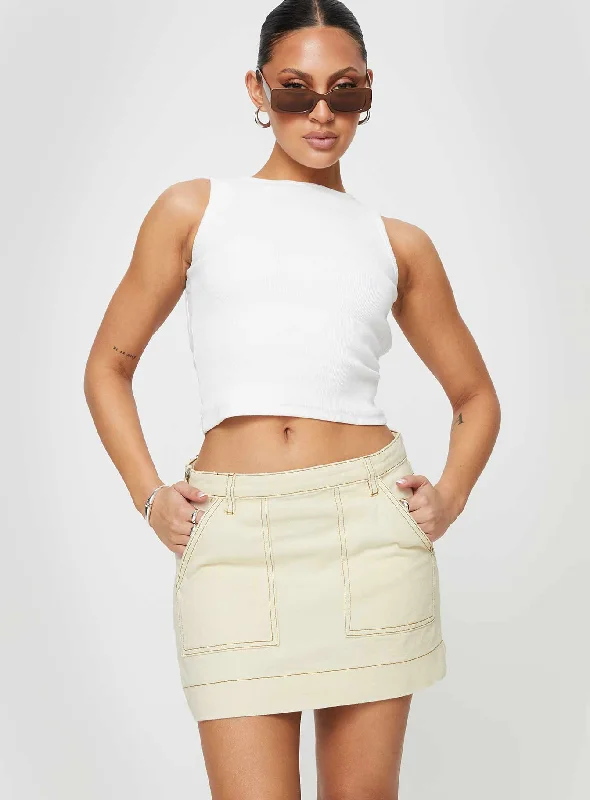 Hughes Mini Skirt Cream Denim a-line skirt cut