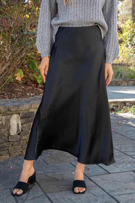 Jeannie Satin Maxi Skirt, Black | Steve Madden chiffon skirt flowing