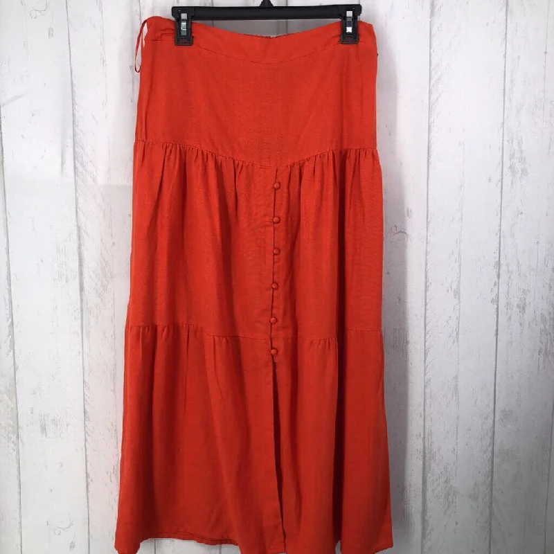 L Button front tiered skirt corduroy skirt cozy