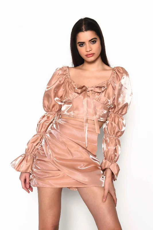 Glamorous Nude Shimmer Draped Front Mini Skirt leather skirt sleek