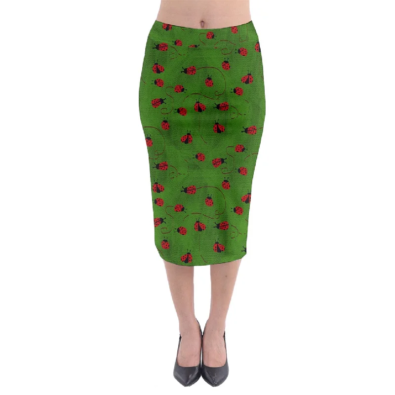 Ladybugs  Midi Pencil Skirt asymmetrical skirt cut