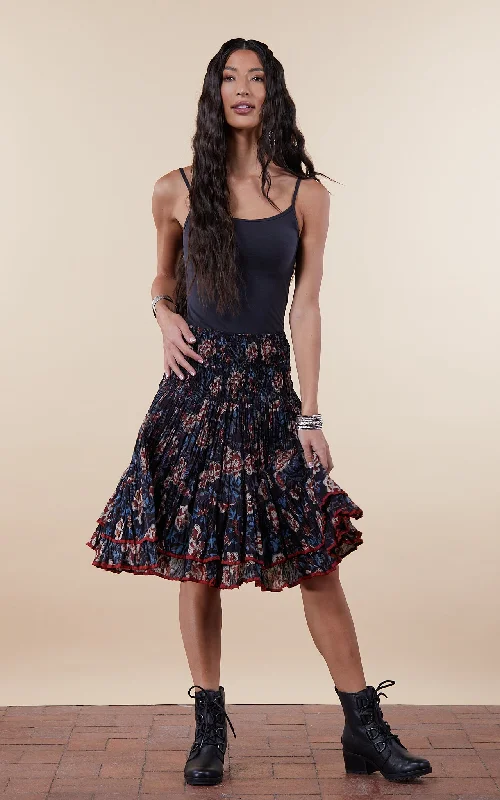 Macarena Skirt, Mini, Midnight Floral chiffon skirt lightweight