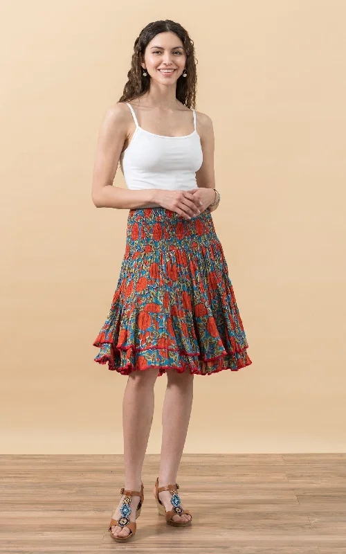 Macarena Skirt, Mini, Turquoise & Orange Rose lightweight skirt design