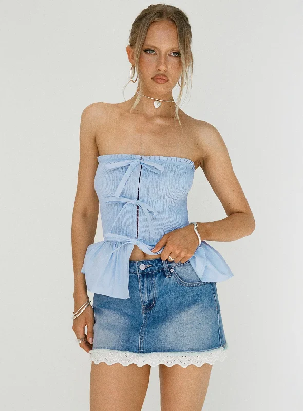 Miyuki Denim Mini Skirt Mid Wash tulle skirt dreamy