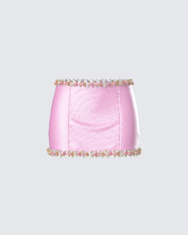 Nori Pink Floral Micro Mini Skirt silk skirt smooth