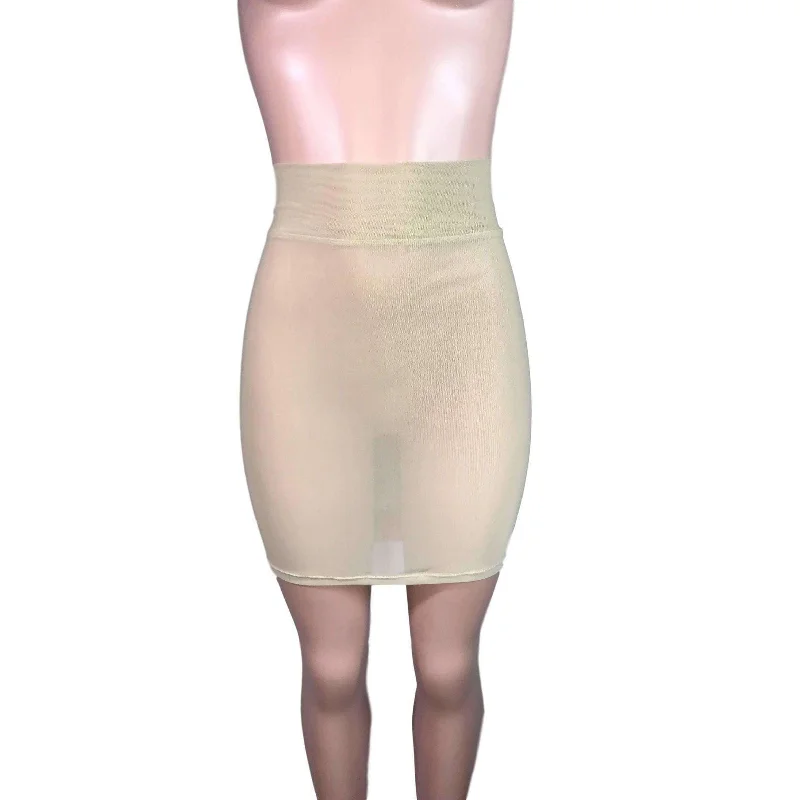 Pencil Skirt - Nude Mesh satin skirt smooth