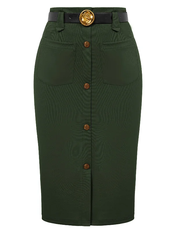 Pencil Skirt Knee Length High Waisted 1950s Vintage Office Work Bodycon Skirt with Pockets velvet skirt sumptuous