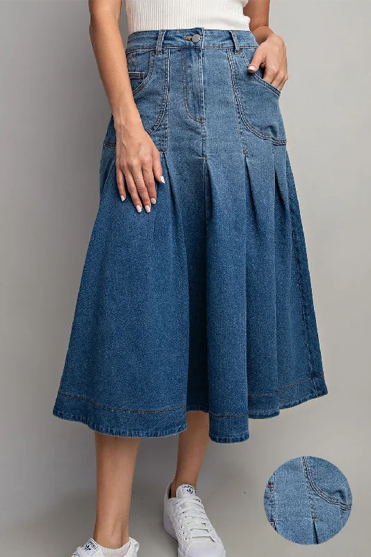 Pleated Denim Midi Skirt 9609 tulle skirt dreamy