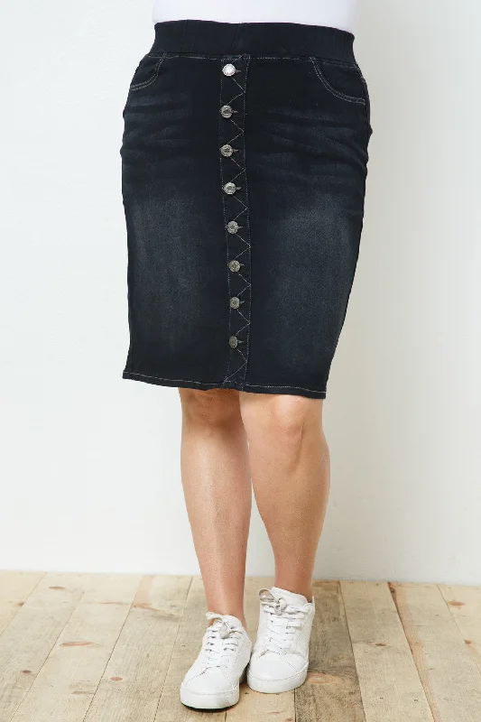 Plus Button Denim Skirt Style 77803X in Black cashmere skirt soft