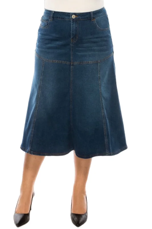 Plus Denim Skirt with Flare Bottom in Indigo Wash Style 89067X chiffon skirt flowing