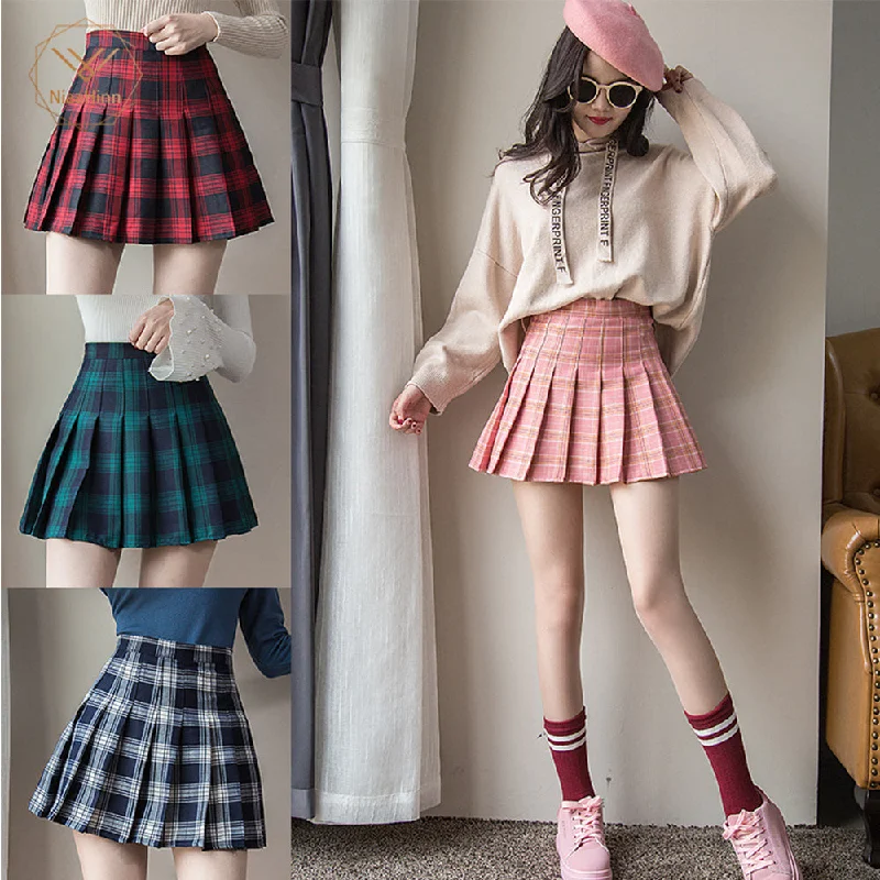 Plus Size Harajuku Short Skirt New Korean Plaid Skirt Women Zipper High Waist School Girl Pleated Plaid Skirt Sexy Mini Skirt tiered skirt playful