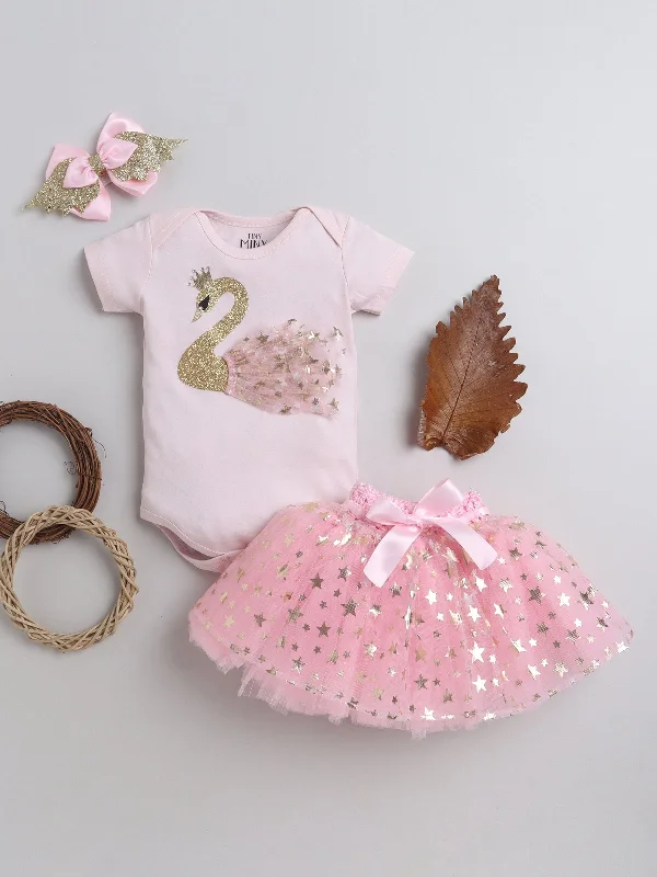 Pre-Order: Swan Frilled Bodysuit, skirt & Hairband- Pink cashmere skirt fine