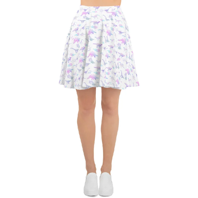 Purple Watercolor Dinos - Dinosaur Skirt belted skirt waist