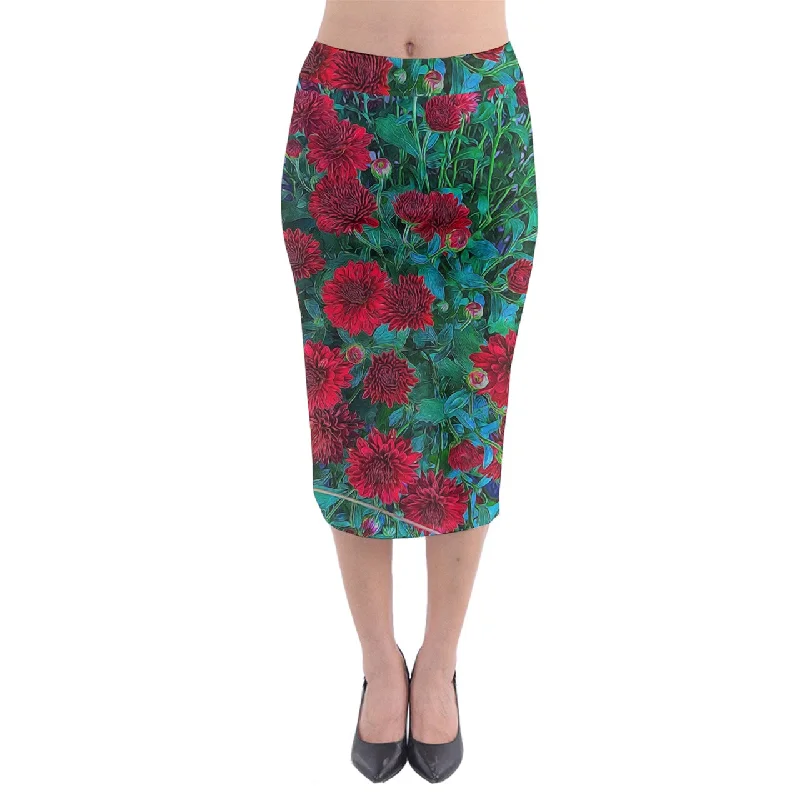 Red Mums Midi Pencil Skirt corduroy skirt cozy