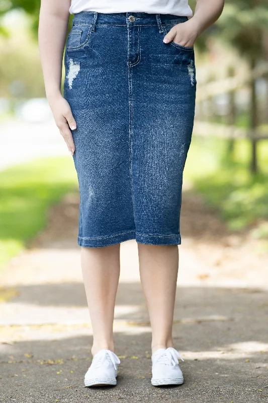 Sadie Distressed Denim Skirt (Indigo) low waist skirt