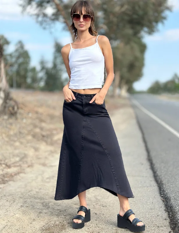 Selma Pieced Denim Maxi Skirt zip skirt side