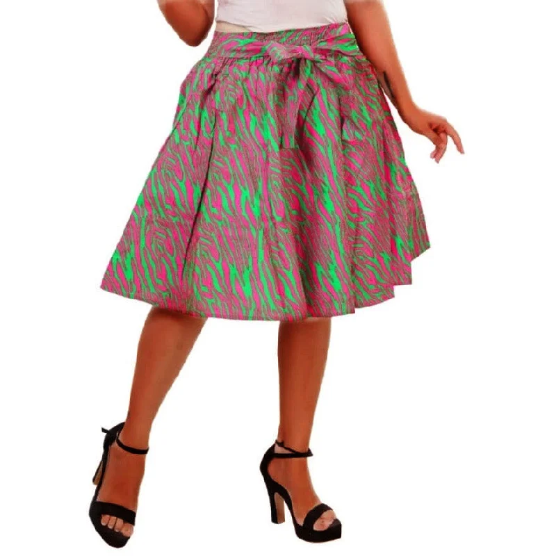 Midi Printed Flared Skirt One Size Fits S to 3 XL elastic waist skirt