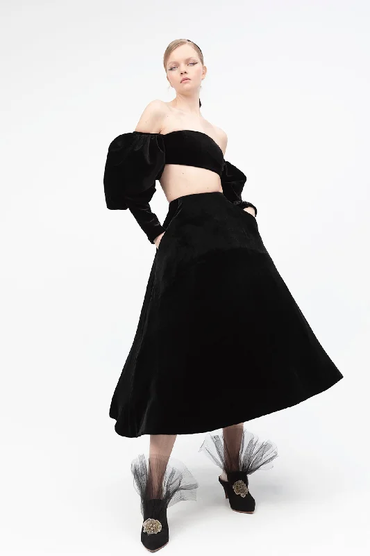 Strapless crop top with velvet skirt linen skirt relaxed