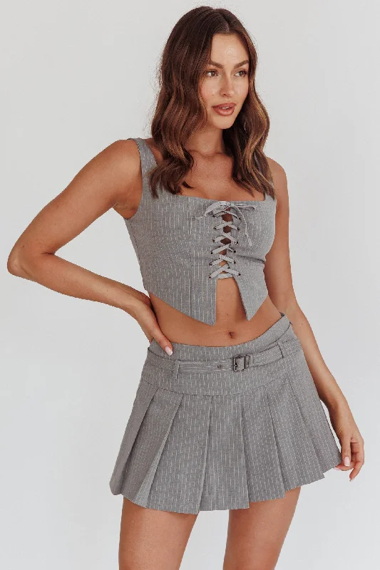 Swoon Belted Pleat Mini Skirt Grey chiffon skirt lightweight