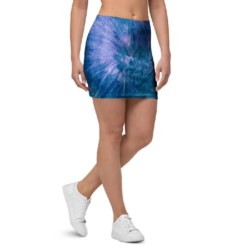 Tie Dye Blue Print Mini Skirt linen skirt breathable