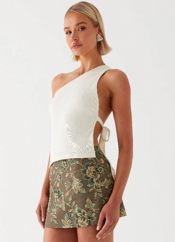 Tonnie Floral Mini Skirt - Brown Floral leather skirt bold