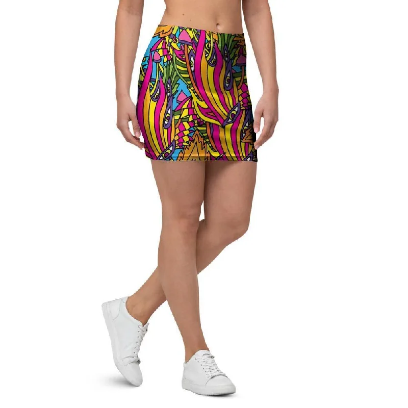 Trippy Hippie Flame Psychedelic Mini Skirt wool skirt warm