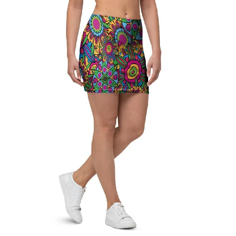 Trippy Psychedelic Floral Mini Skirt corduroy skirt textured