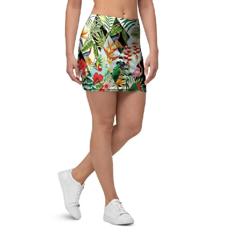 Tropical Bird Patchwork Print Mini Skirt cashmere skirt plush