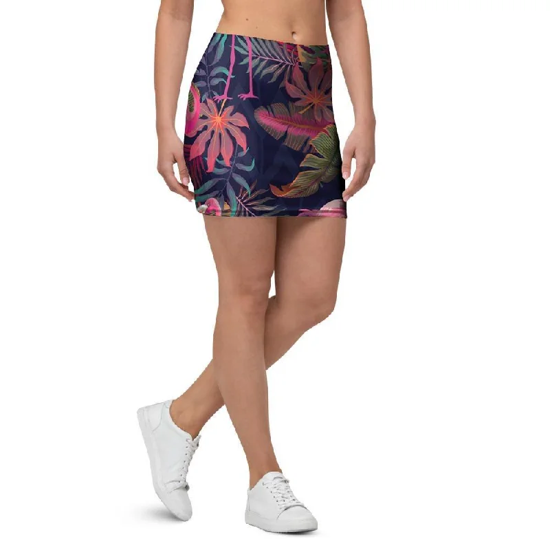 Tropical Flamingo Hawaiian Print Mini Skirt chiffon skirt lightweight