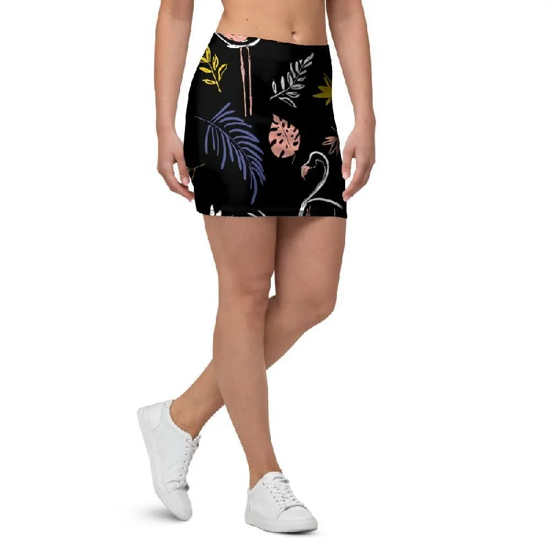 Tropical Flamingo Print Mini Skirt flowy skirt hem