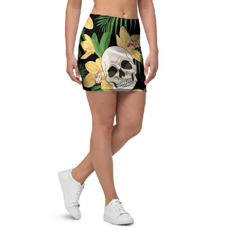 Tropical Floral Skull Mini Skirt cashmere skirt plush