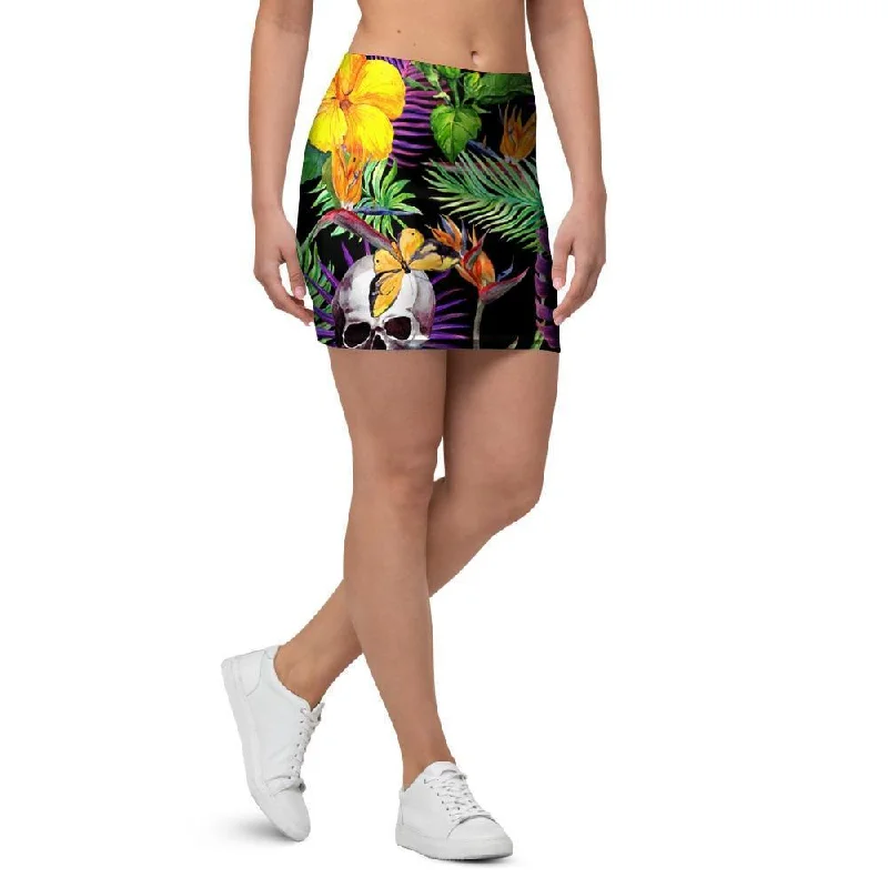 Tropical Hawaiian Skull Mini Skirt breathable skirt fabric