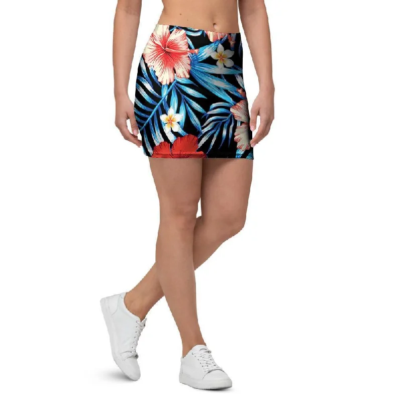 Tropical Hibiscus Flower Print Mini Skirt relaxed fit skirt