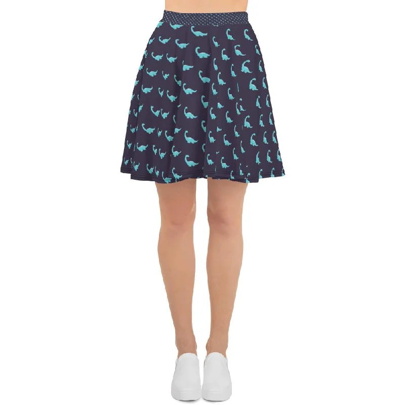 Dinosaur Skirt - Blue Brontosaurus asymmetrical skirt cut